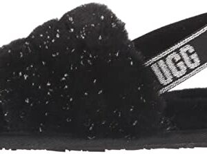 UGG Girls T Fluff Yeah Metallic Sparkle Slipper, Black, 10 Toddler