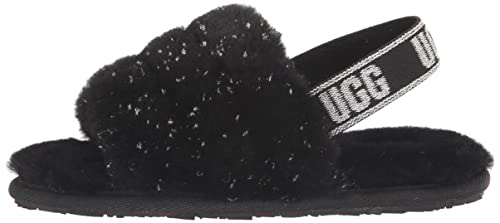 UGG Girls T Fluff Yeah Metallic Sparkle Slipper, Black, 10 Toddler