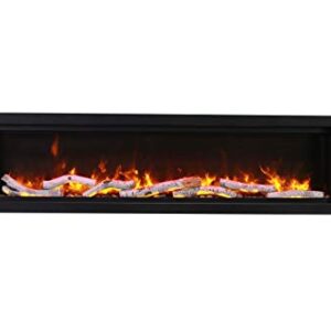 Amantii SYM-60-BESPOKE Symmetry Series Bespoke 60-Inch Built-in Electric Fireplace with Remote, Birch Log Media, Black Steel Surround