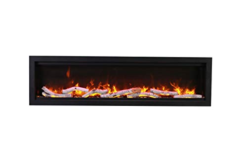 Amantii SYM-60-BESPOKE Symmetry Series Bespoke 60-Inch Built-in Electric Fireplace with Remote, Birch Log Media, Black Steel Surround