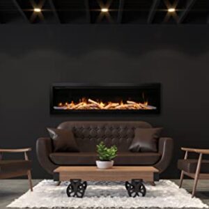 Amantii SYM-60-BESPOKE Symmetry Series Bespoke 60-Inch Built-in Electric Fireplace with Remote, Birch Log Media, Black Steel Surround