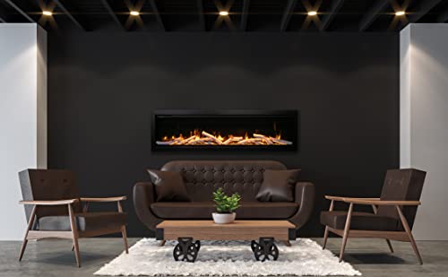 Amantii SYM-60-BESPOKE Symmetry Series Bespoke 60-Inch Built-in Electric Fireplace with Remote, Birch Log Media, Black Steel Surround
