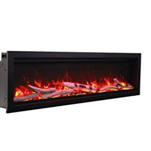 Amantii SYM-60-BESPOKE Symmetry Series Bespoke 60-Inch Built-in Electric Fireplace with Remote, Birch Log Media, Black Steel Surround