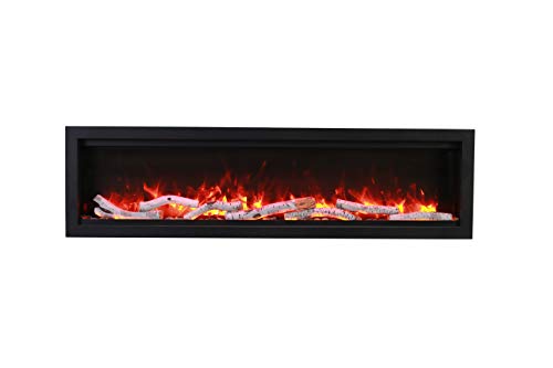 Amantii SYM-60-BESPOKE Symmetry Series Bespoke 60-Inch Built-in Electric Fireplace with Remote, Birch Log Media, Black Steel Surround