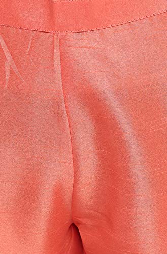 Janasya Indian Women's Peach Poly Silk Kurta with Pant and Dupatta(SET199-KR-NP-S)