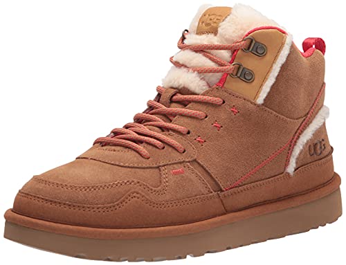 UGG Women's Highland HI Heritage Sneaker, Chestnut/Fiery RED Suede, 8