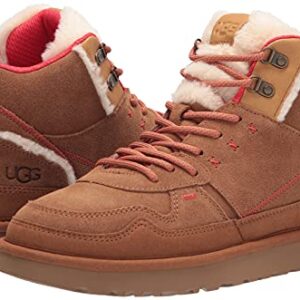 UGG Women's Highland HI Heritage Sneaker, Chestnut/Fiery RED Suede, 8