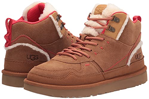 UGG Women's Highland HI Heritage Sneaker, Chestnut/Fiery RED Suede, 8