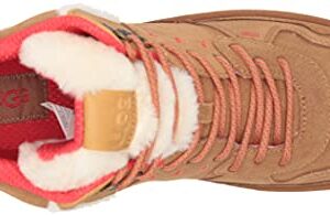 UGG Women's Highland HI Heritage Sneaker, Chestnut/Fiery RED Suede, 8