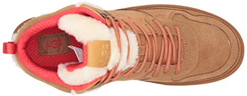 UGG Women's Highland HI Heritage Sneaker, Chestnut/Fiery RED Suede, 8