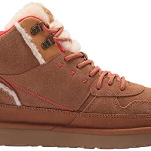 UGG Women's Highland HI Heritage Sneaker, Chestnut/Fiery RED Suede, 8