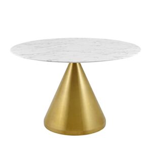 modway tupelo round artificial marble dining table, 48 in, gold white