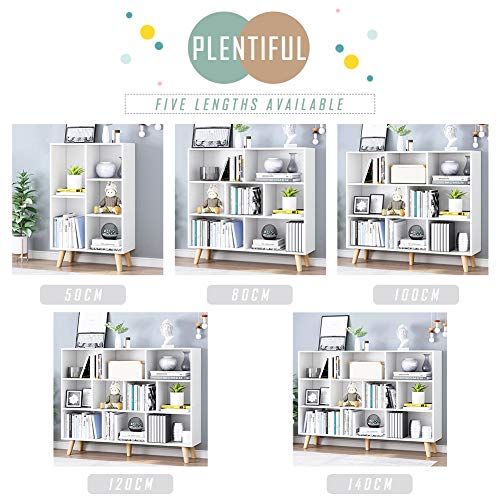 IOTXY Wooden Open Shelf Bookcase - 3-Tier Floor Standing Display Cabinet Rack with Legs, 5 Cubes Bookshelf, Warm White