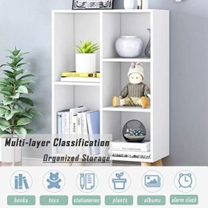 IOTXY Wooden Open Shelf Bookcase - 3-Tier Floor Standing Display Cabinet Rack with Legs, 5 Cubes Bookshelf, Warm White