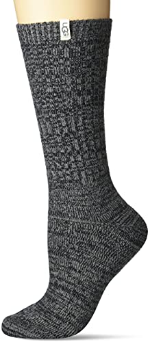 UGG Women's Rib Knit Slouchy Crew Sock, Grey / Black, One Size