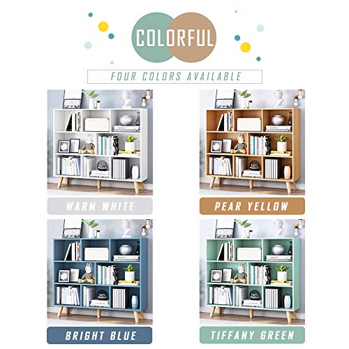 IOTXY Wooden Open Shelf Bookcase - 3-Tier Floor Standing Display Cabinet Rack with Legs, 8 Cubes Bookshelf, Warm White
