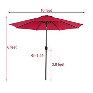 Sundale Outdoor 10FT Patio Umbrella Market Umbrella with Push Button Tilt, Polyester Table Umbrella for Patio, Garden, Deck, Backyard, Pool (Red)