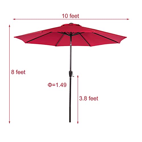 Sundale Outdoor 10FT Patio Umbrella Market Umbrella with Push Button Tilt, Polyester Table Umbrella for Patio, Garden, Deck, Backyard, Pool (Red)