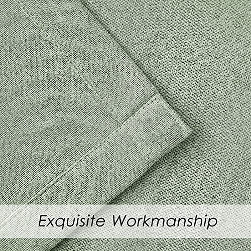 Melodieux Linen Green Blackout Curtains 84 Inches Long for Bedroom, Living Room Darkening Thermal Insulated Farmhouse Burlap Grommet Drapes, 42 x 84 Inch, 2 Panels