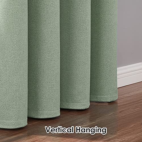 Melodieux Linen Green Blackout Curtains 84 Inches Long for Bedroom, Living Room Darkening Thermal Insulated Farmhouse Burlap Grommet Drapes, 42 x 84 Inch, 2 Panels