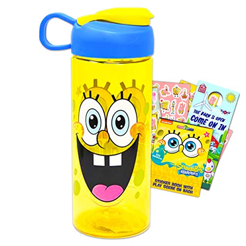 Nick Shop SpongeBob SquarePants Water Bottle Bundle - SpongeBob School Supplies Set With SpongeBob Water Bottle And Stickers (SpongeBob Water Bottle For Kids)