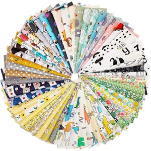 quilting fabric, qimicody 56pcs 100% cotton 9.8” x 9.8”(25cm x 25cm) fat quarters fabric bundles, pre-cut squares sheets for patchwork sewing quilting crafting, no repeat patterns