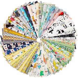 Quilting Fabric, QiMicody 56pcs 100% Cotton 9.8” x 9.8”(25cm x 25cm) Fat Quarters Fabric Bundles, Pre-Cut Squares Sheets for Patchwork Sewing Quilting Crafting, No Repeat Patterns