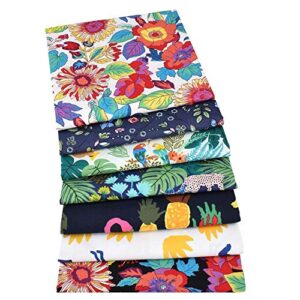 Qimicody Fat Quarters Fabric Bundles, 7 Pcs 100% Cotton 20” x 16” (50cmx40cm) Precut Quilting Fabric Squares Sheets for DIY Patchwork Sewing Quilting Crafting, No Repeat Design (Flower Pattern)