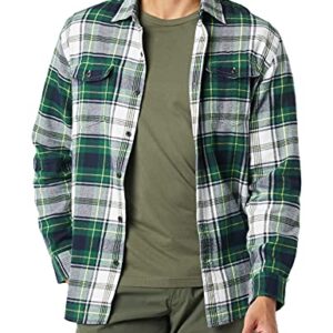 Amazon Essentials Men's Regular-Fit Long-Sleeve Two-Pocket Flannel Shirt, Green/Ivory, Plaid, X-Large