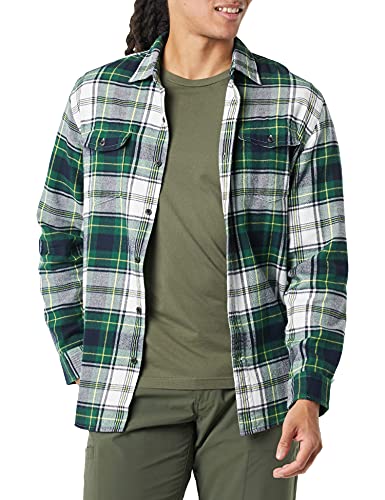 Amazon Essentials Men's Regular-Fit Long-Sleeve Two-Pocket Flannel Shirt, Green/Ivory, Plaid, X-Large