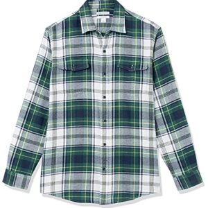 Amazon Essentials Men's Regular-Fit Long-Sleeve Two-Pocket Flannel Shirt, Green/Ivory, Plaid, X-Large