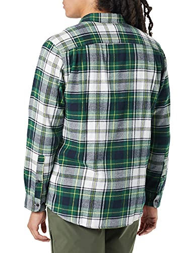 Amazon Essentials Men's Regular-Fit Long-Sleeve Two-Pocket Flannel Shirt, Green/Ivory, Plaid, X-Large