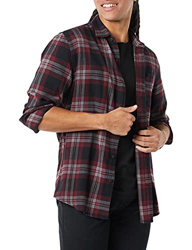 Amazon Essentials Men's Long-Sleeve Flannel Shirt (Available in Big & Tall), Black/Burgundy, Plaid, X-Large