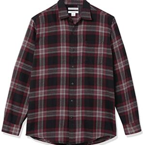 Amazon Essentials Men's Long-Sleeve Flannel Shirt (Available in Big & Tall), Black/Burgundy, Plaid, X-Large