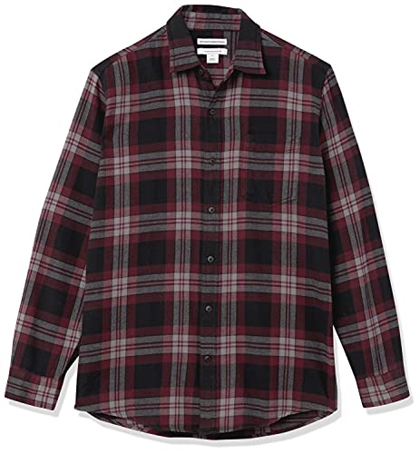 Amazon Essentials Men's Long-Sleeve Flannel Shirt (Available in Big & Tall), Black/Burgundy, Plaid, X-Large