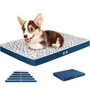 KROSER Dog Bed Crate Mat for Small, Medium, Large and Extra Large Cats, Stylish Dog Pad Mattress (Cool & Warm) with Waterproof Linings, Pet Mat with Removable Machine Washable Cover, Grey/Navy