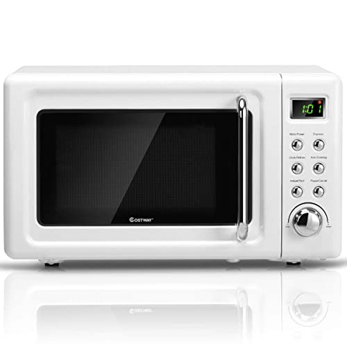 ARLIME Retro Microwave Oven, 0.7Cu.ft, 700-Watt with 5 Micro Power Defrost & Auto Cooking Function, Stainless Steel, LED Display, Easy Clean Interior, Small Countertop Microwave ​(White)