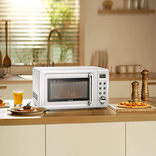 ARLIME Retro Microwave Oven, 0.7Cu.ft, 700-Watt with 5 Micro Power Defrost & Auto Cooking Function, Stainless Steel, LED Display, Easy Clean Interior, Small Countertop Microwave ​(White)