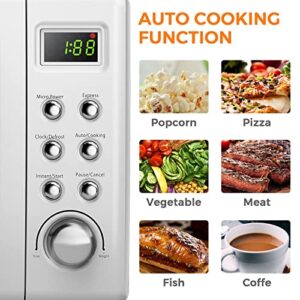 ARLIME Retro Microwave Oven, 0.7Cu.ft, 700-Watt with 5 Micro Power Defrost & Auto Cooking Function, Stainless Steel, LED Display, Easy Clean Interior, Small Countertop Microwave ​(White)