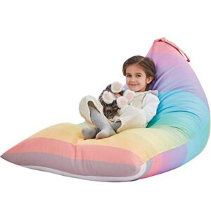 nobildonna stuffed animal storage bean bag chair cover only for kids and adults, extra large beanbag without filling plush toys holder and organizer- premium canvas 250l (rainbow)