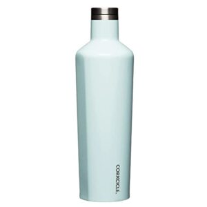 corkcicle insulated canteen travel water bottle, triple insulated stainless steel, easy grip flat sides and screw-on cap, keeps beverages cold for 25 hours or warm for 12 hours, 25 oz, powder blue