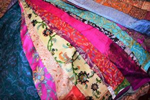 india huge lot 100% pure silk print vintage sari fabric remnants scrap bundle quilting journal project by weight 100 gr (18 x18 inch), multicolor