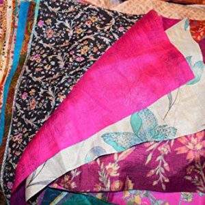 India Huge Lot 100% Pure Silk Print Vintage Sari Fabric remnants Scrap Bundle Quilting Journal Project by Weight 100 gr (18 x18 inch), Multicolor