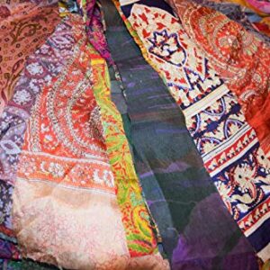 India Huge Lot 100% Pure Silk Print Vintage Sari Fabric remnants Scrap Bundle Quilting Journal Project by Weight 100 gr (18 x18 inch), Multicolor