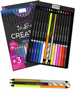 indra professional colored pencils set, 12+3 colored art drawing pencils for adults kids students teachers coloring drawing sketching crafting