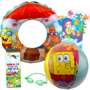 spongebob squarepants floaties bundle ~ 3 pc spongebob pool set with swim ring, arm floats plus tattoos (spongebob swim set)
