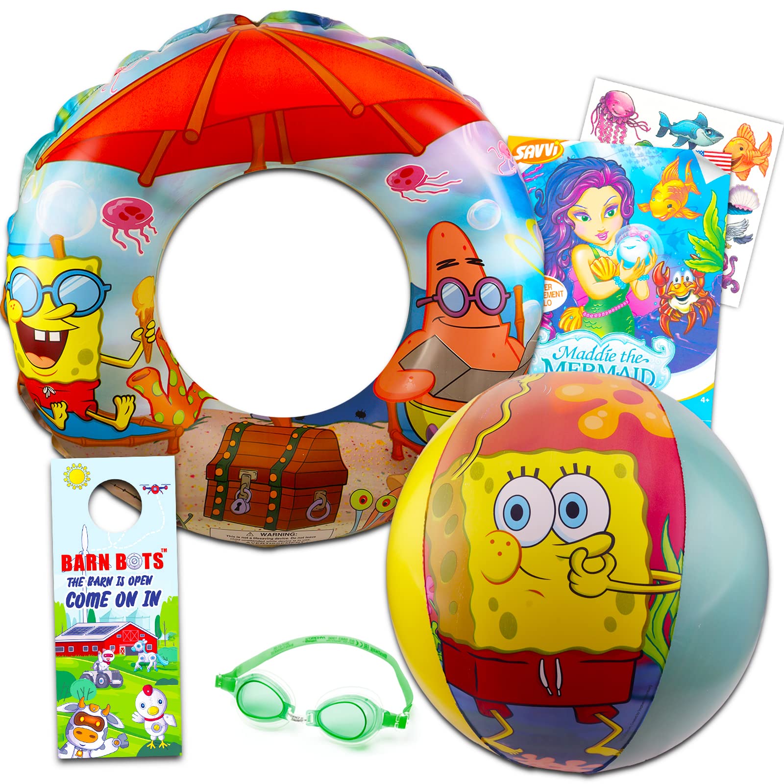 Spongebob Squarepants Floaties Bundle ~ 3 Pc Spongebob Pool Set with Swim Ring, Arm Floats Plus Tattoos (Spongebob Swim Set)