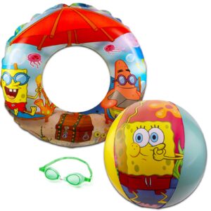 Spongebob Squarepants Floaties Bundle ~ 3 Pc Spongebob Pool Set with Swim Ring, Arm Floats Plus Tattoos (Spongebob Swim Set)