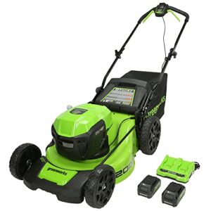 greenworks 48v (2 x 24v) 20" brushless cordless push lawn mower, (2) 4.0ah usb batteries (usb hub) and dual port rapid charger included