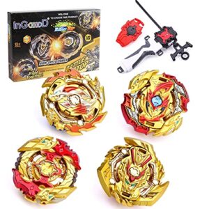 ingooood metal fusion battle burst gyro toys for kids, 4x high performance tops attack set with launcher and grip starter set and arena toys